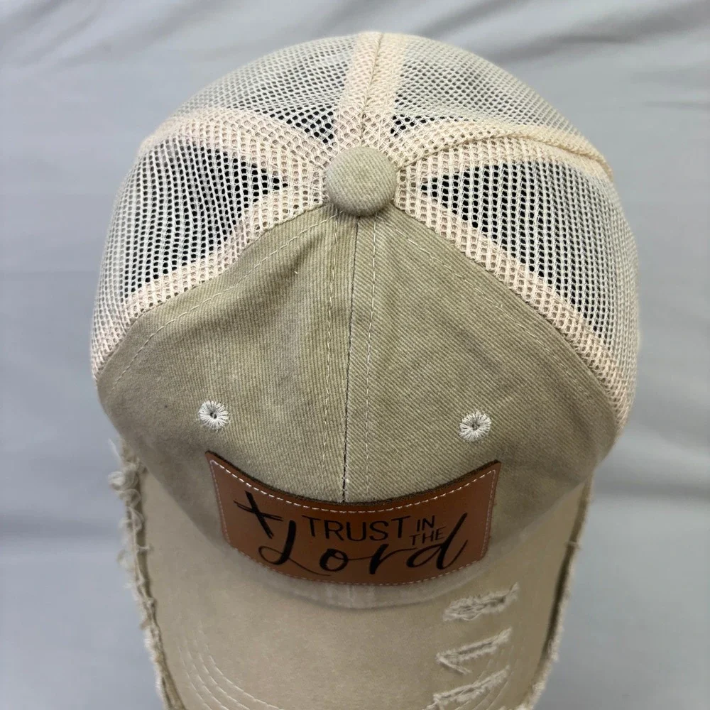 Trust in the Lord Christian Cross Distressed Trucker Hat Snapback Patch Cap